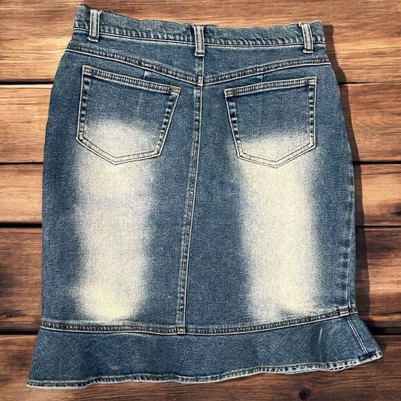 Y2K Mossimo Denim Jean Midi Skirt Ruffle Hem Size 3 Small Boho 90’s - Picture 6 of 8